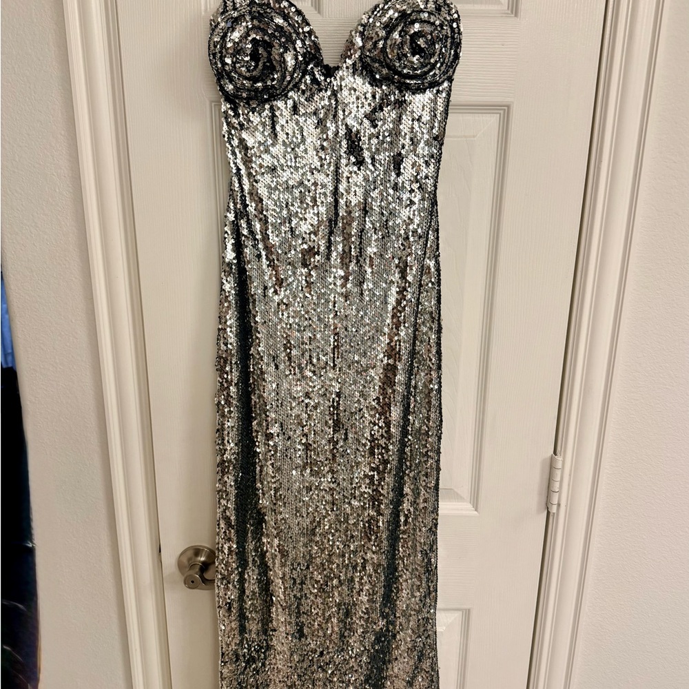 New Collection Silver Sequin Midi Dress